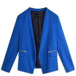 Zara Basic Royal Electric Blue Blazer with Gold Details